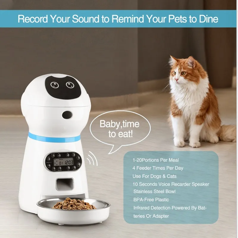 Smart Pet Pet Feeder 4L PET Automatisch Slow Feeder Voice Noting Timing Food Dispenser LCD -scherm Dog Bowls Y200917