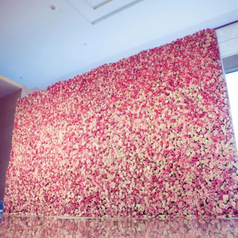 / 40x60cm Panneaux de fleurs Décoration de mariage Toile de fond de fleurs en soie Champagne Rose Fausses fleurs Hortensia Mur Background301k