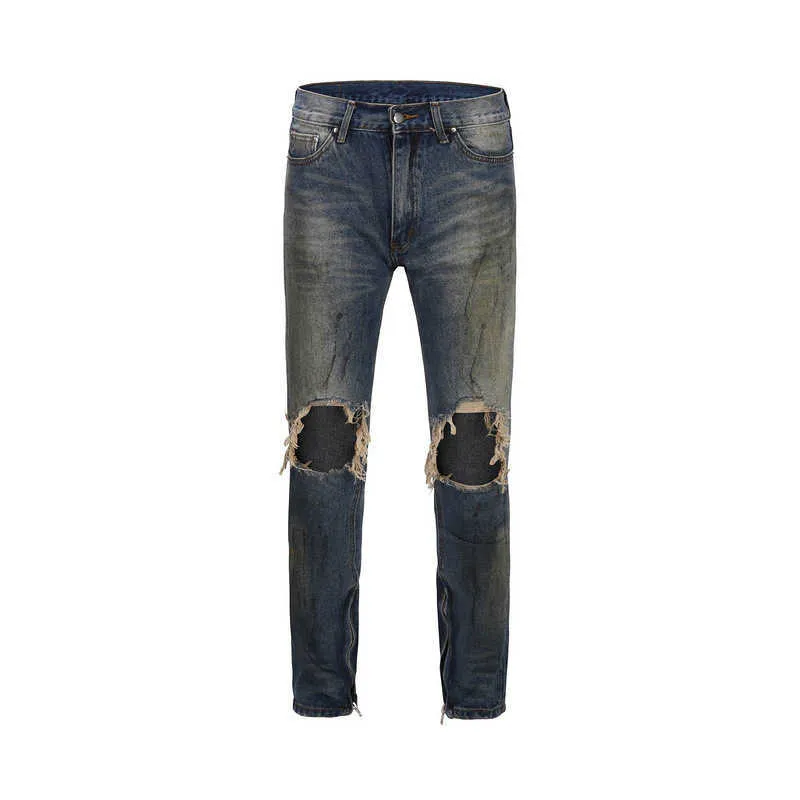 Jeans pour hommes Gros trou jean sale trou au genou