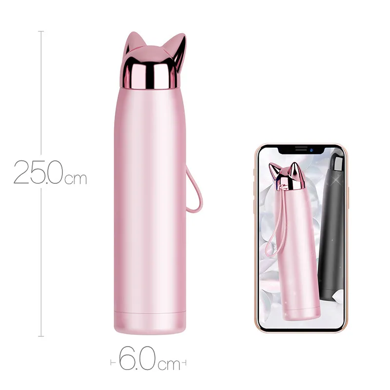 320ml / 11oz Dubbele Muur Thermos Waterfles Rvs Vacuümfles Leuke Kat Fox Oor Thermische Koffie Thee Melk Reis Mok 201128