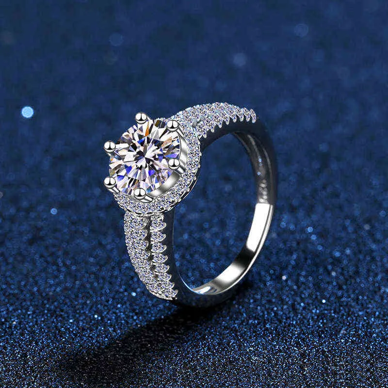 3.0 Carats bague de mariage de luxe rond brillant diamant Halo bagues de fiançailles pour les femmes bijoux de mariée comprennent la boîte 211217