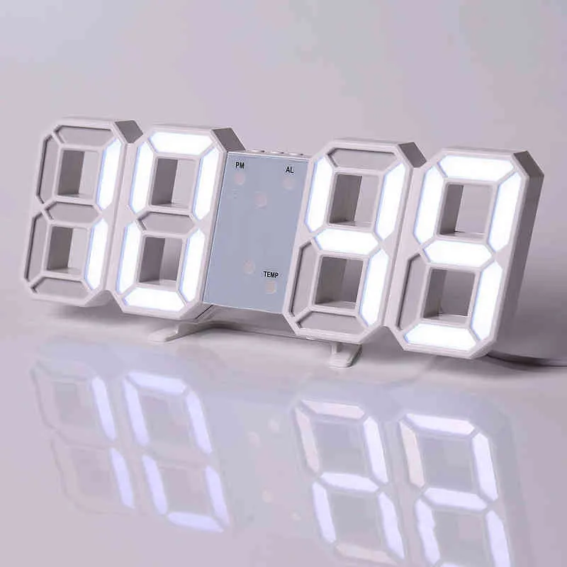 LED Digital Wall Clock Modern Design Horloge Klokken 3D Woonkamer Decor Tafel Alarm Nachtlicht Luminous Desktop H1230