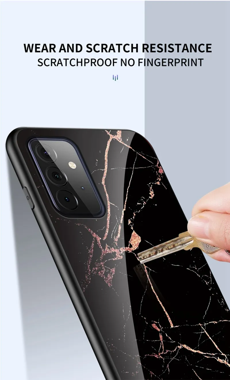 Svåra Fodral för Samsung Galaxy A82 A72 A52 5G Marmortryck Härdad glasskydd med mjuka TPU-kanter Anti-Scratch