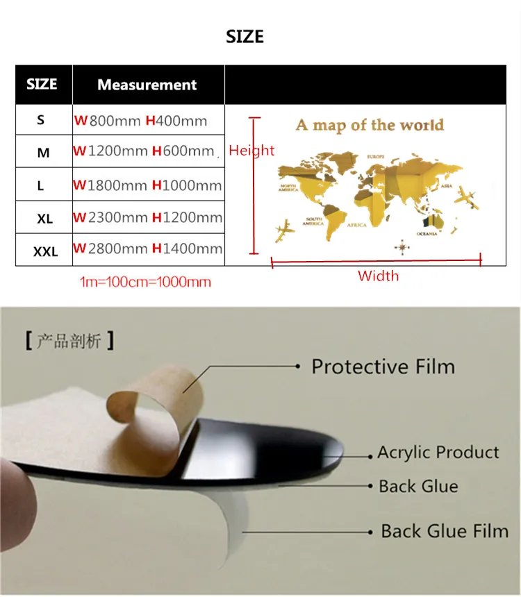 Version européenne Carte du monde en acrylique 3D Sticker mural pour le salon bureau décor de la maison MAPON WORLD Seccules murales murales pour les enfants Room Y204709811