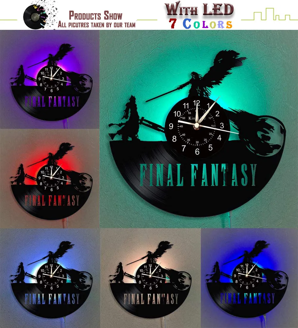 Final Fantasy Vinyl Record LED Orologio da parete luminoso a i | Regali creativi bambini e amici. 201212