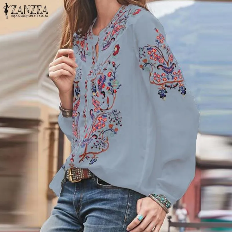 Printed Tops Women's Autumn Blouse 2019 Bohemian Plus Size Tunic Fashion V Neck Long Sleeve Shirts Female Casual Blusas T200321