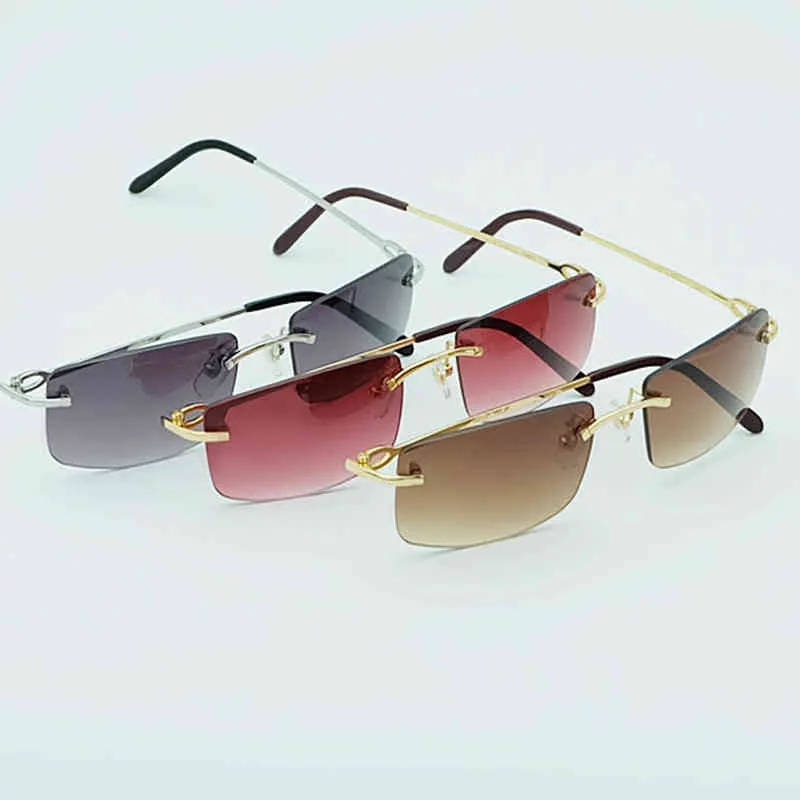 2024 Роскошный дизайнер от роскошного дизайнера Новые мужские и женские солнцезащитные очки от Rimless Men Качество солнцезащитные очки металлические квадратные бокалы езды на вершине леди -очки