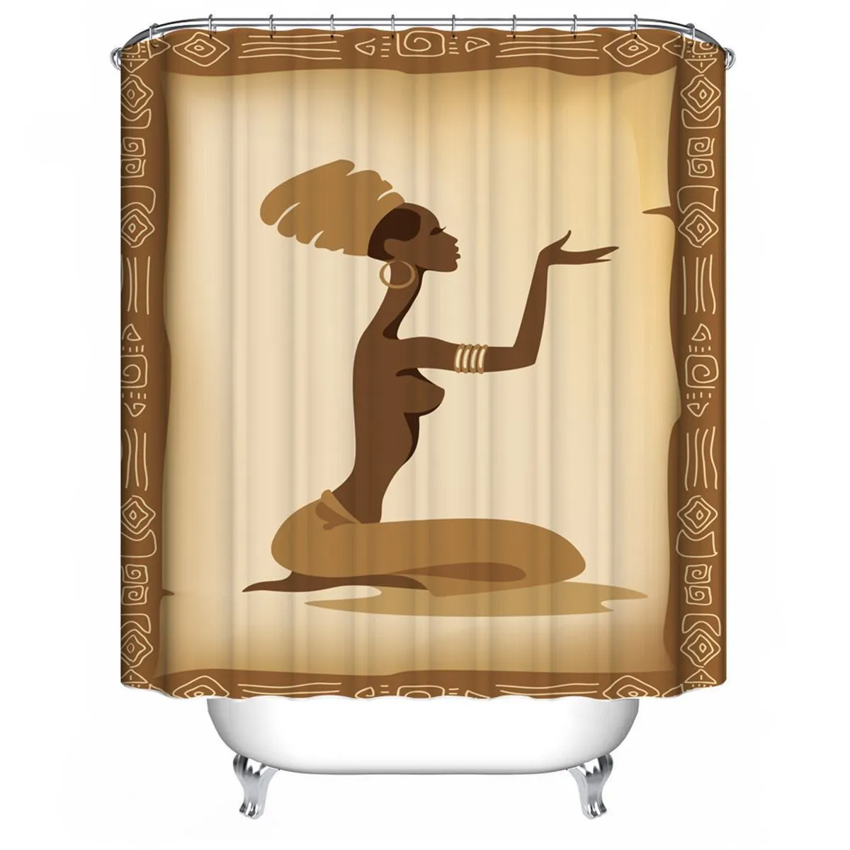 Retro African Women Bathroom Shower Curtain Waterproof Non-slip Rugs Carpets Toilet Seat Cover Kitchen/Bath Mat Set T200711