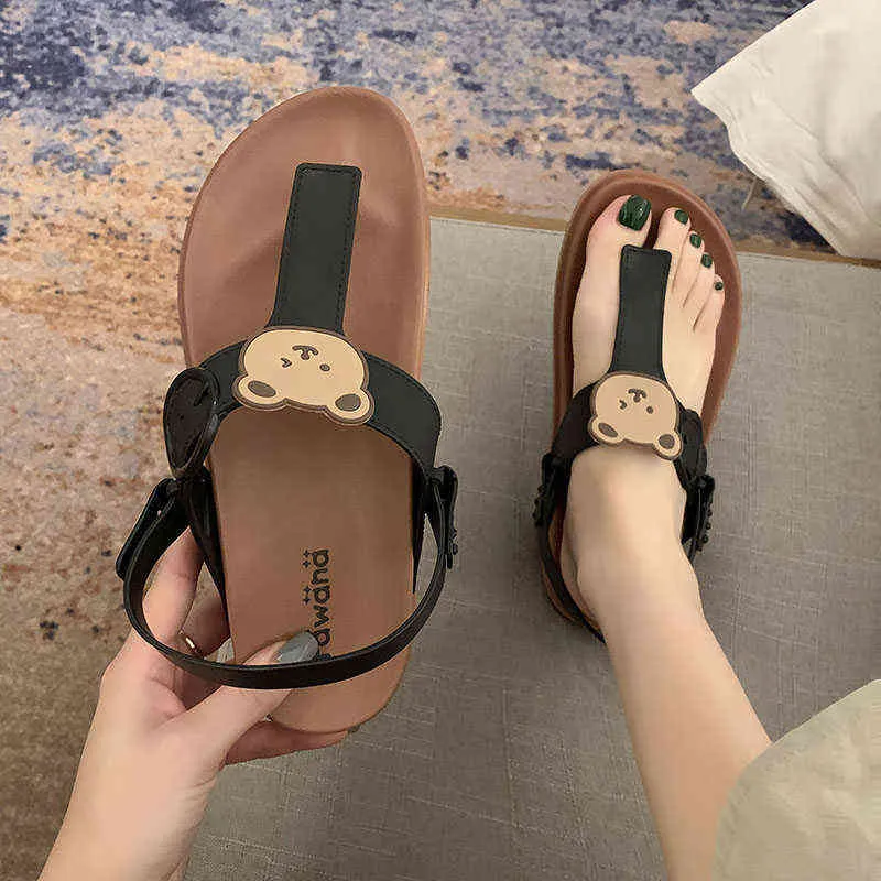 Sandals Summer Women Slippers Light Flip-flops Beach Outdoor Daily Casual Cute Cartoon Bear Thick-soled 220121