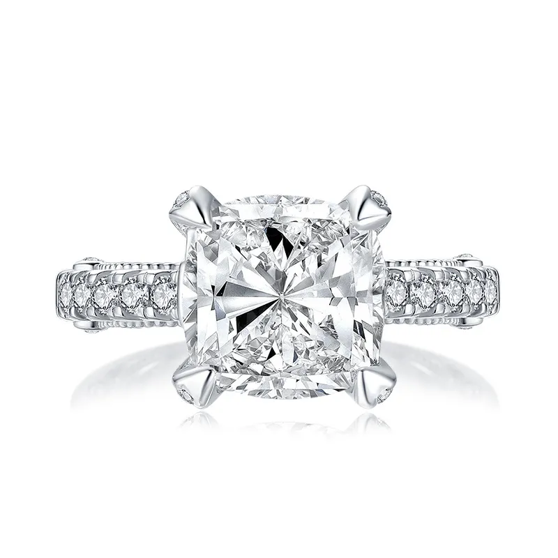 Ainuoshi Moda 925 Sterling Silver 10x10mm Poduszka Cut Pierścionek zaręczynowy Symulowany Diamond Wedding 5.0ct Bridal Ring Jewelry Y200107