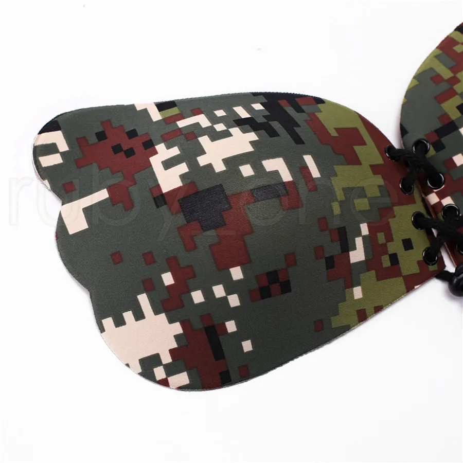 Femmes Corde Camouflage Couleur Couleur Ailes de Fly Shape Silicone Invisible Push Up Auto-adhésif Fermeture avant Fermeture Poitrine Soutien Sous-gorge