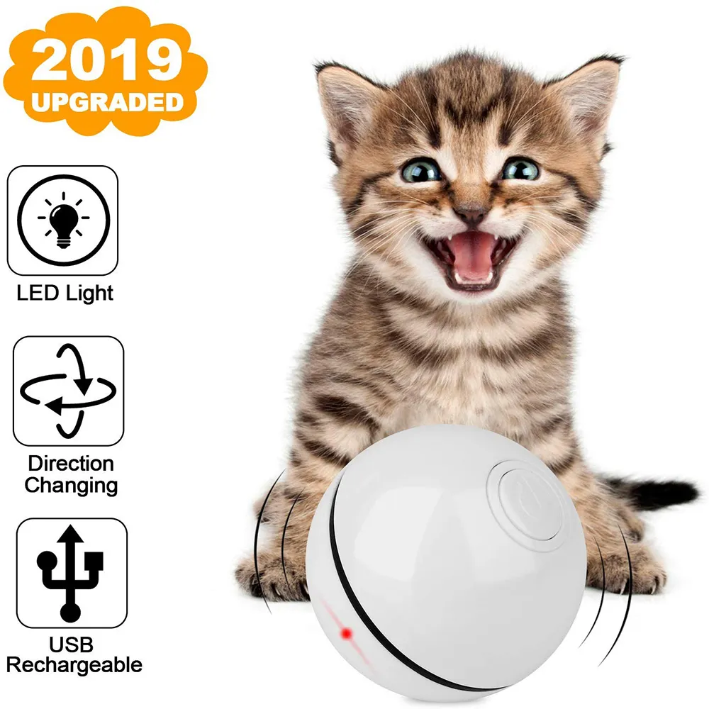Cat Toy Ball, USB Uppladdningsbar 360 graders smart Självrullande interaktivt husdjur leksak, inbyggd spinning LED-lampa för kattchase spela LJ200826