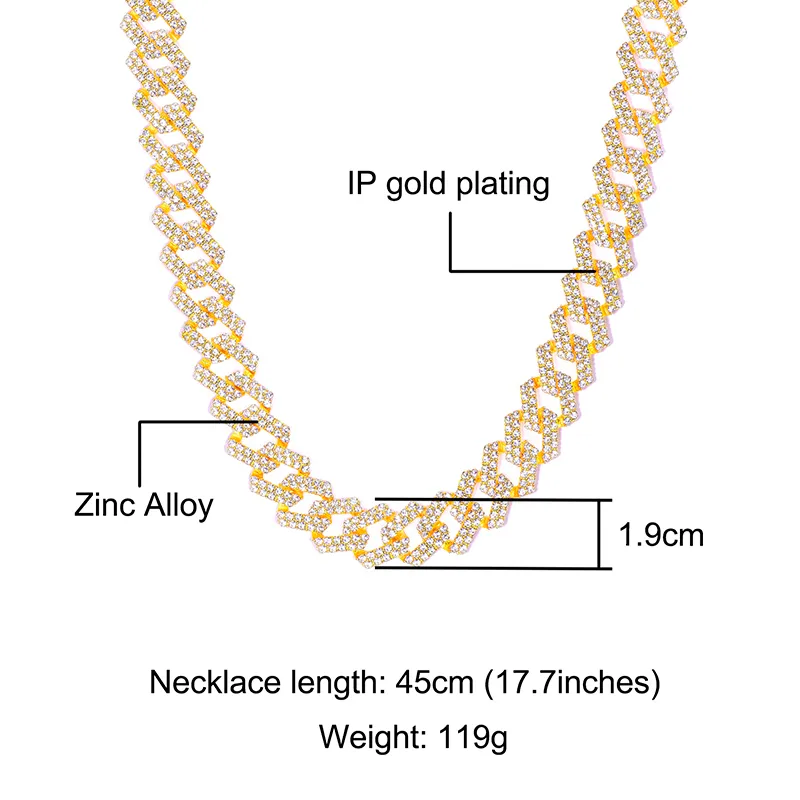Hip Hop 20 mm złoto ciężkie Miami zębowe pełne mrożone utwardzone krinestony kubańskie łańcuch CZ Bling Raper Naszyjniki dla mężczyzn Jewelry J121020987