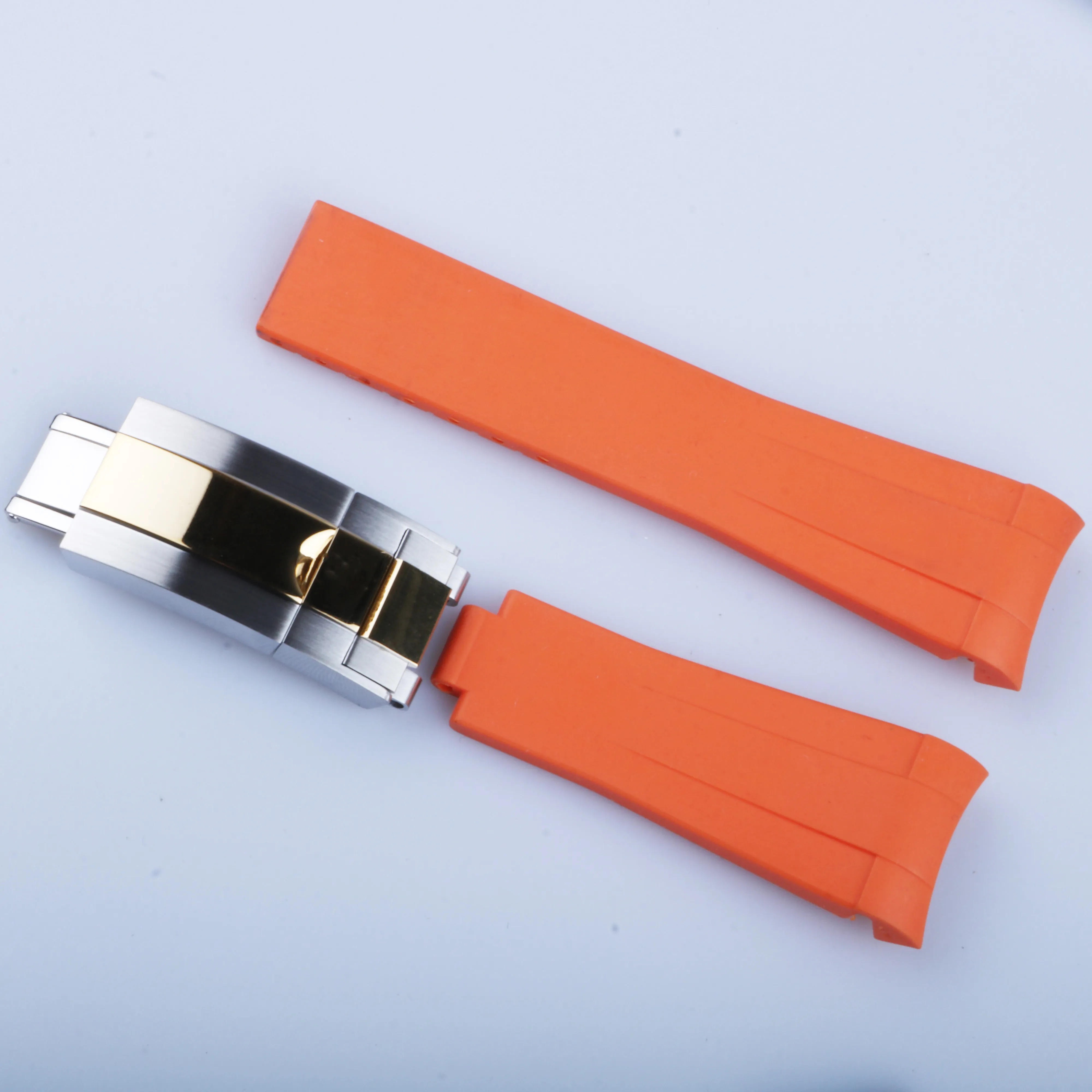 20mm Curved End strap and Middle Gold Polished Clasp Silicone Black Navy Green Orange Red Rubber Watchband For Rol strap SUB GMT D209M