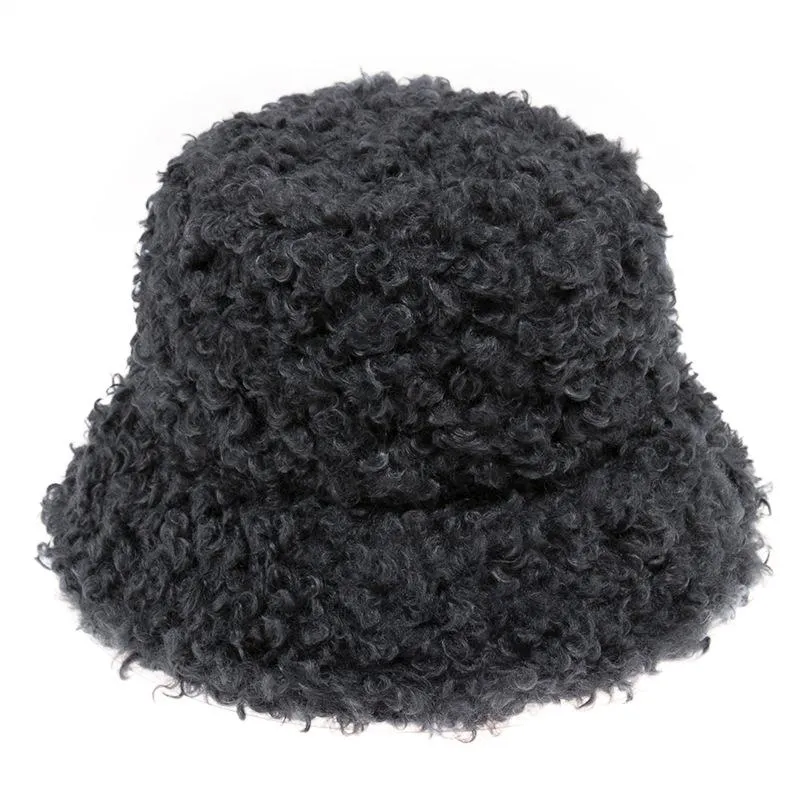 Новая уличная теплая панама из искусственного меха ягненка, черная однотонная пушистая шапка для рыбалки, милая плюшевая теплая шапка в рыбацком стиле, женская зимняя280E