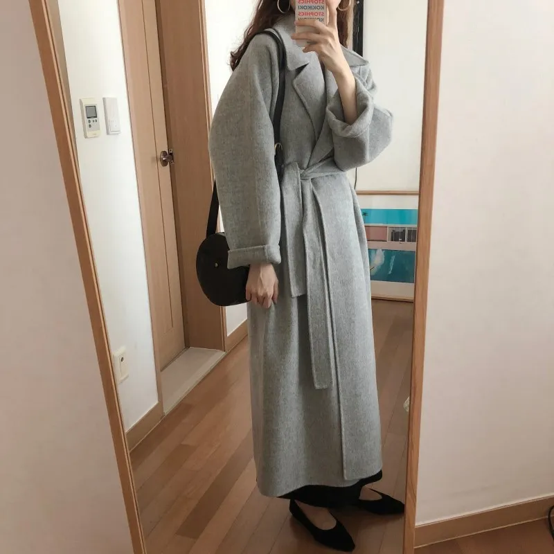 Spring Autumn Winter Women's Casual Wool Blend Trench Coat Oversize Long Coat med Belt Cashmere Outerwear Wholesale OEM 201215
