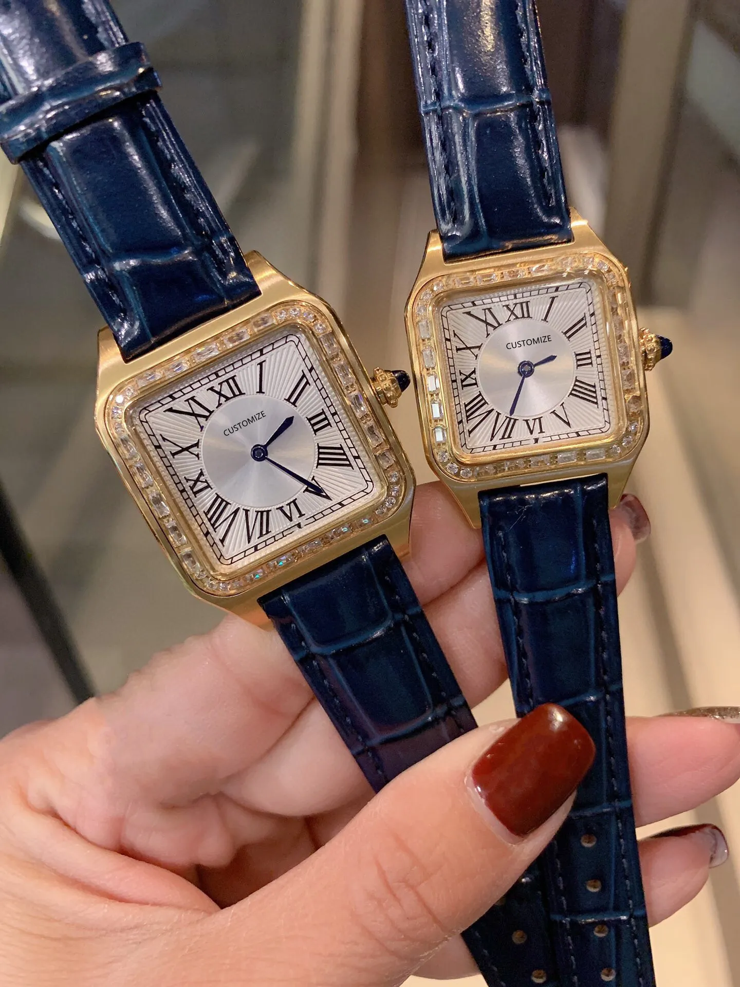 couples classiques Montres carrées géométriques en acier inoxydable Chiffres romains en cuir véritable Montre-bracelet à quartz pour femmes hommes 38mm 44mm