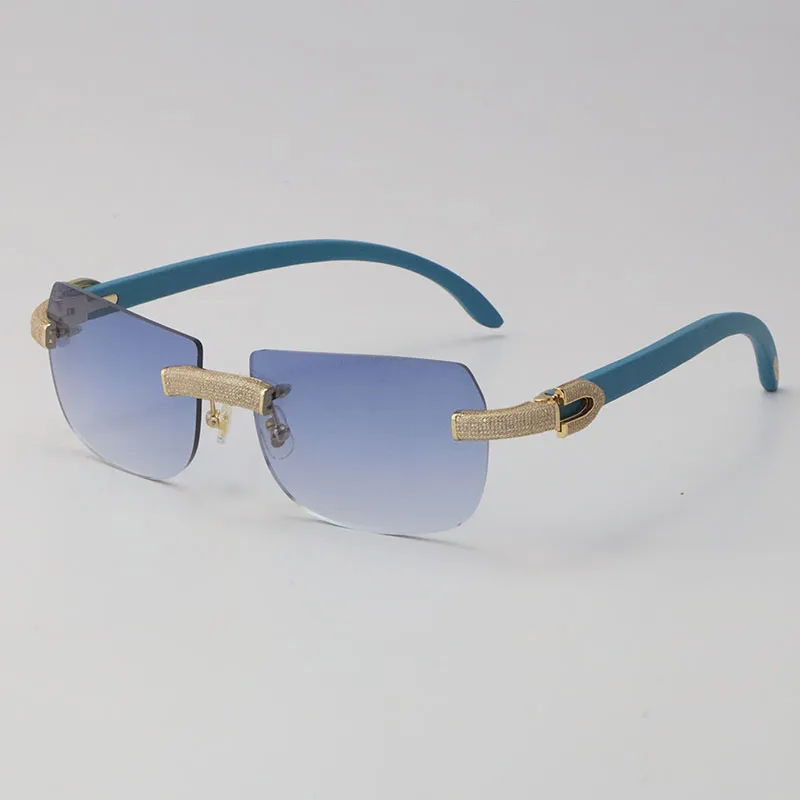 2022 New Model Micro-paved Diamond Sunglasses Original Red Wood Rimless Sun Glasses 18K Gold C Decoration Male Female Glasses UV 4246e