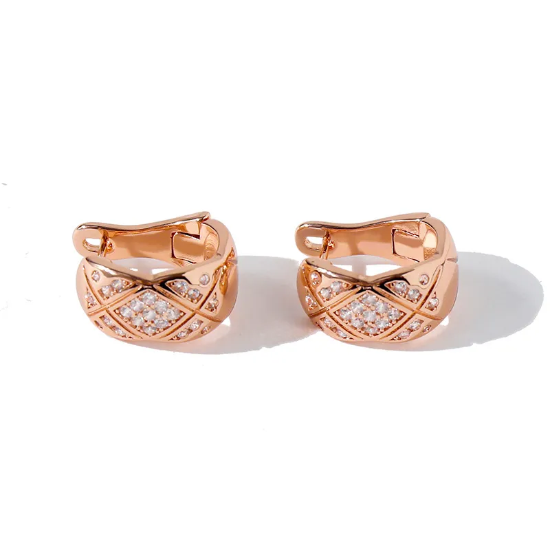 Mode acier inoxydable en forme de C diamant oreille battre boucles d'oreilles en or 18 carats boucles d'oreilles en or rose pour femme 2591