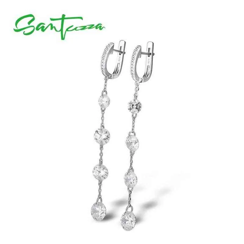 Santuzza Pure 925 Sterling Silver Drop örhängen för kvinnor Shiny White CZ Elegant Long Dingling Handgjorda fina smycken 2201086346299