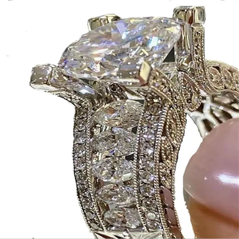Top Sell Vintage Fine Jewelry 925 STRISTLING SREBRE MARQUISE CUT White Topaz CZ Diamond Schły Kobiet Weselna Zespół zaręczynowy Ring196b