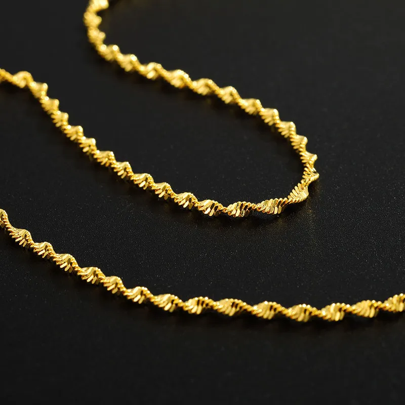24 كيلو الذهب القلائد للنساء بسيطة موجة المياه الترقوة قلادة سلسلة مجوهرات غرامة ل حافر الزفاف bijoux فام كولير B1204