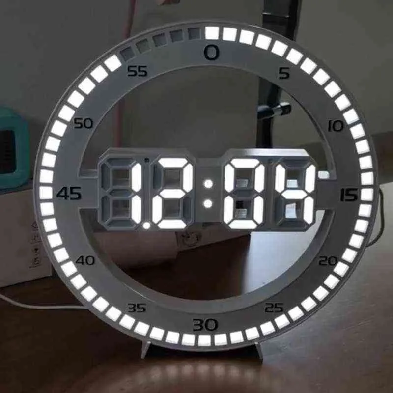 カレンダー付きサイレント3Dデジタル円形のLEDの壁掛けの警報家の装飾のための温度温度計H1230