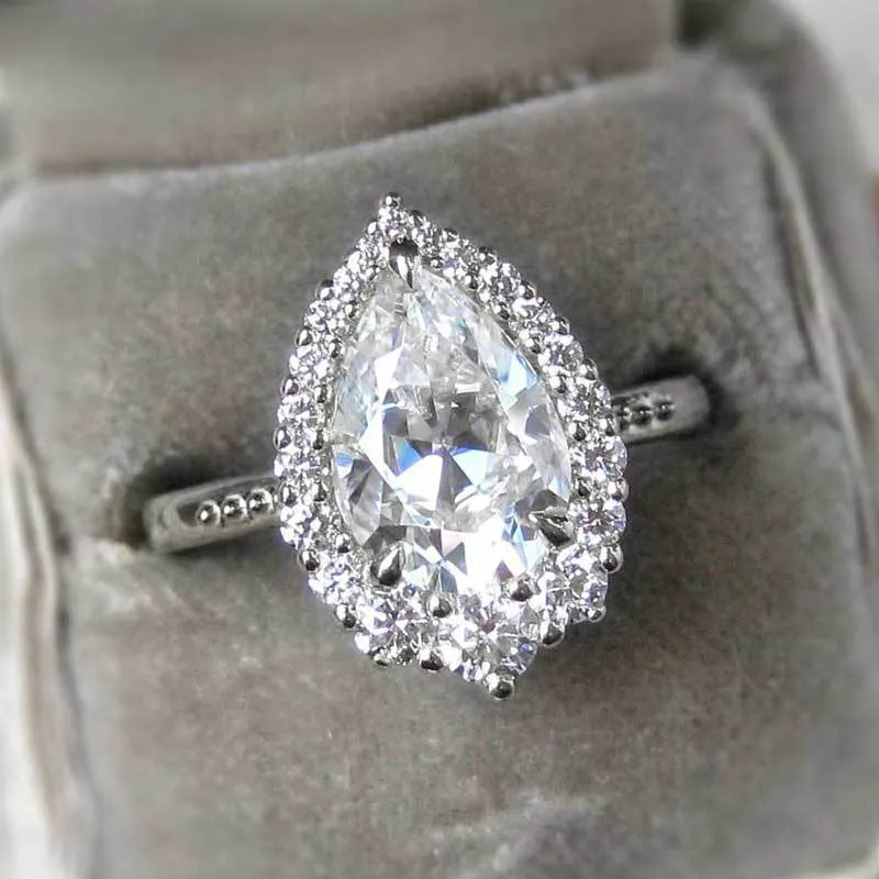 COLORFISH 2ct грушевидное обручальное кольцо с кубическим цирконием из стерлингового серебра 925 пробы, женское кольцо Halo Y1128235k
