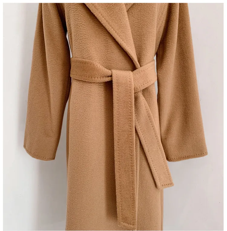 OBRIX Modna kultowa styl żeńska jesień zimowa wełniana miękka podszewka długa klasyczna płaszcz z paskiem 201215
