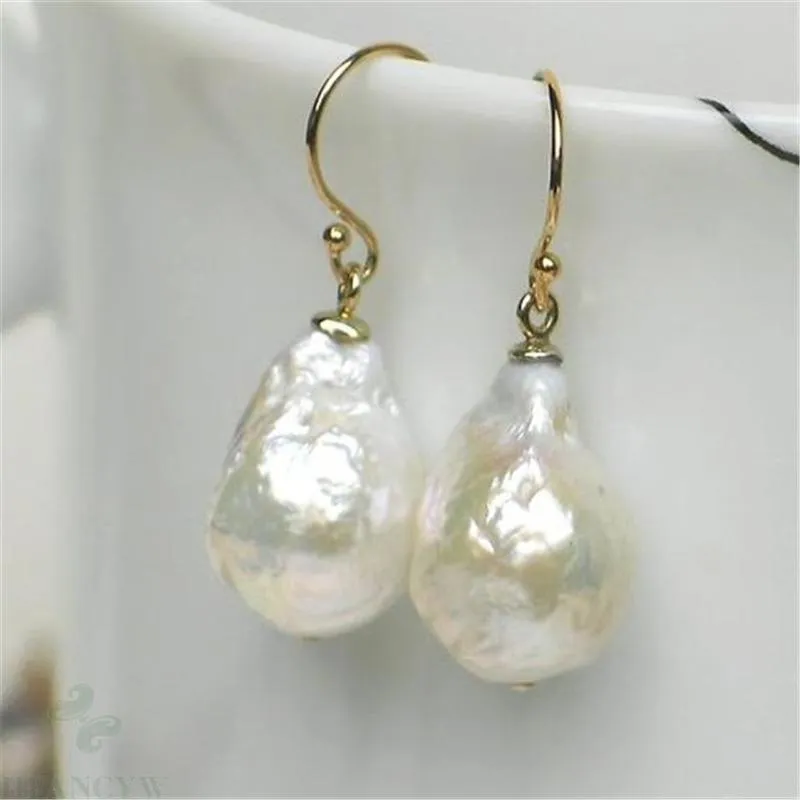14-16mm Pendientes de perlas barrocas blancas blancas 18k gancho joyería fina moda clásica DIY AAAA personalidad 220212