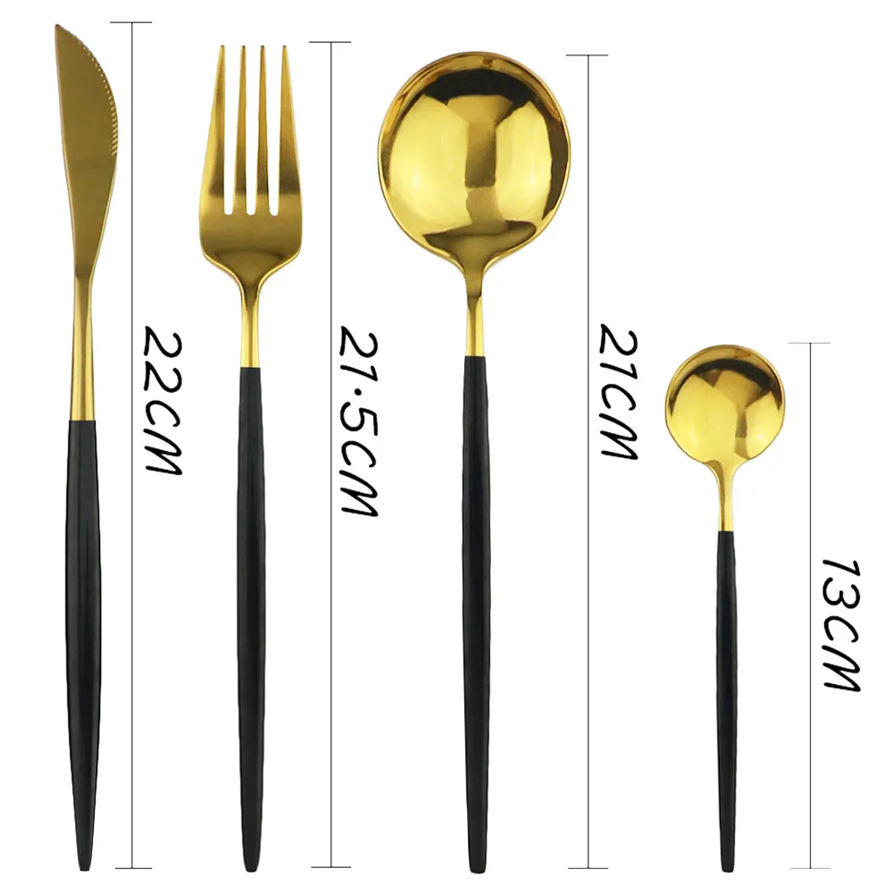 24 adet / takım 304 Paslanmaz Çelik Yemek Beyaz Altın Çatal bıçak Çatal Kaşık Yemeği Mutfak Sofra Silverware Set 201116