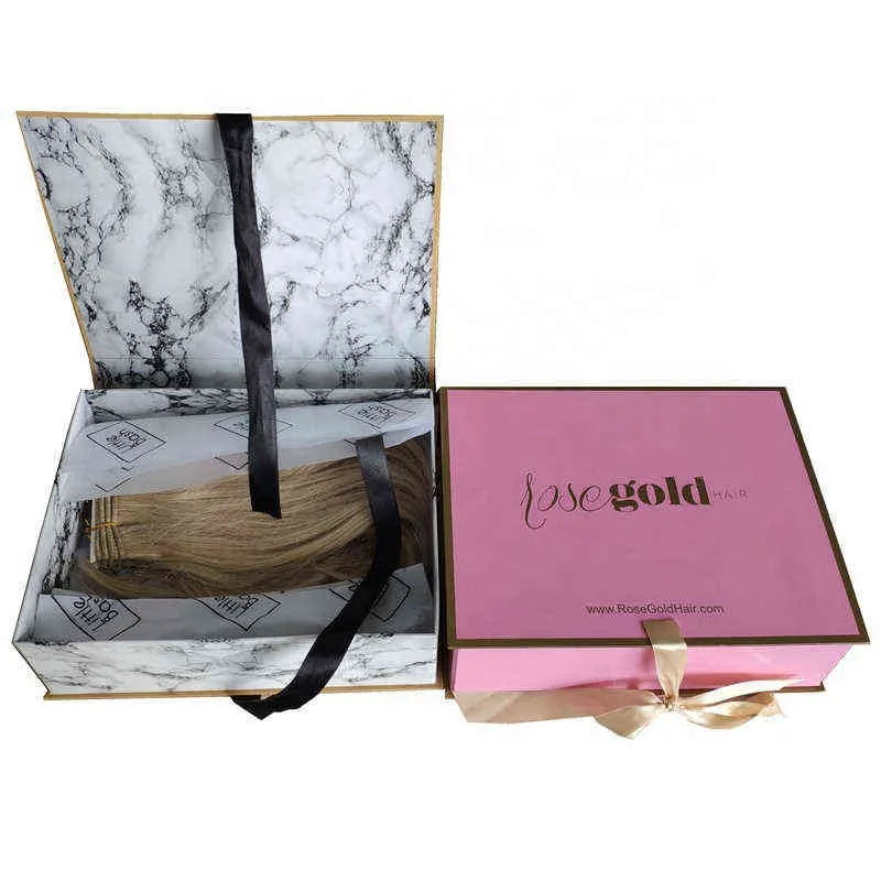 Anpassad Glitter Kartong Papper Box Lyxmagnet Bundle Hair Extension Packing Boxes för peruk klänning skor Förpackning H1231