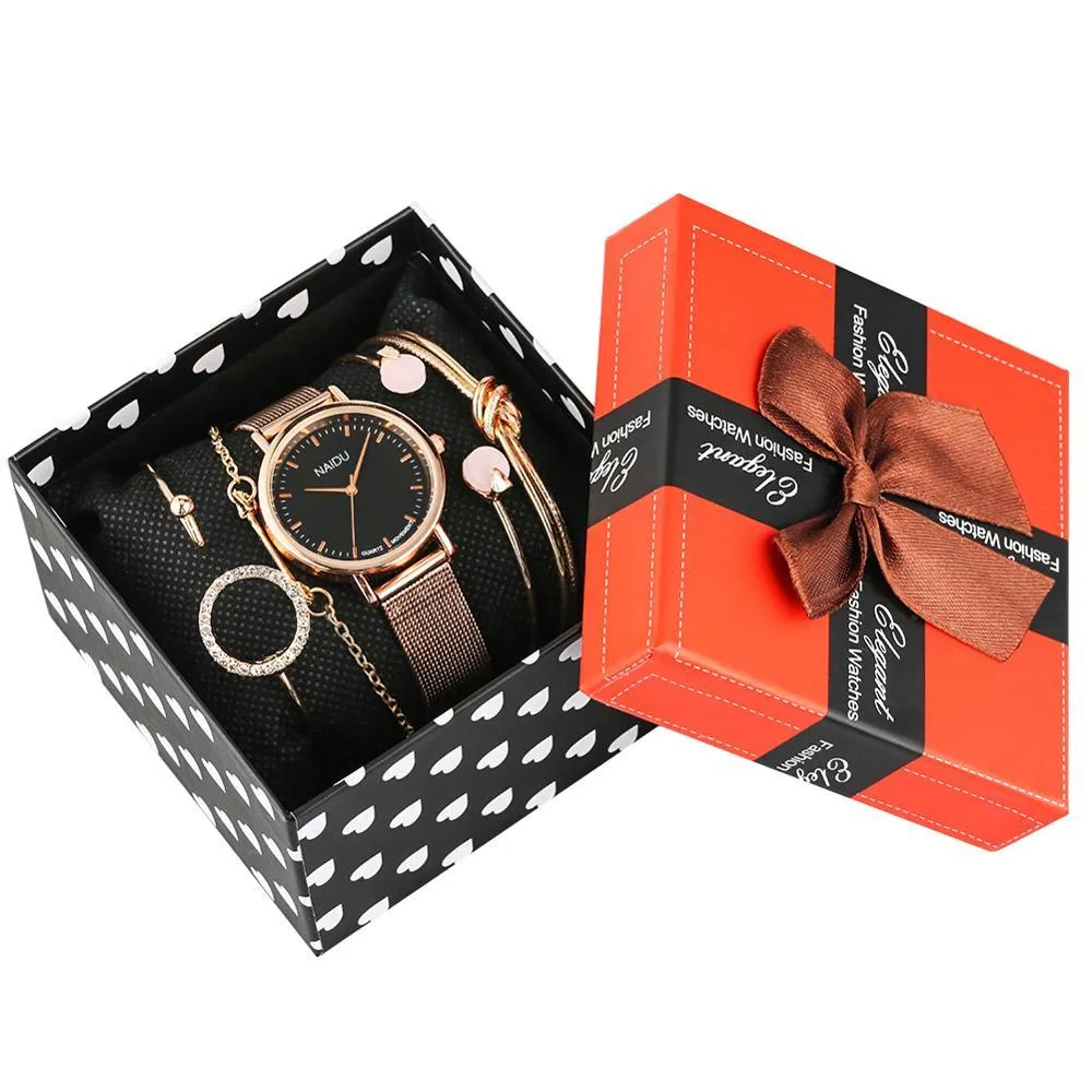 Conjunto de relojes de pulsera para mujer, relojes analógicos de cuarzo de oro rosa para mujer, reloj de pulsera con correa de acero inoxidable para mujer 2011202294