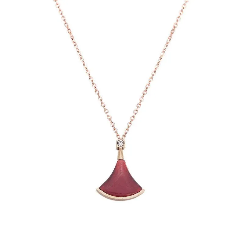 Nouvelle mode élégante rose rose or de haute qualité titane petit collier de robe rouge secteur mère de perle pendentif collier femmes1259i