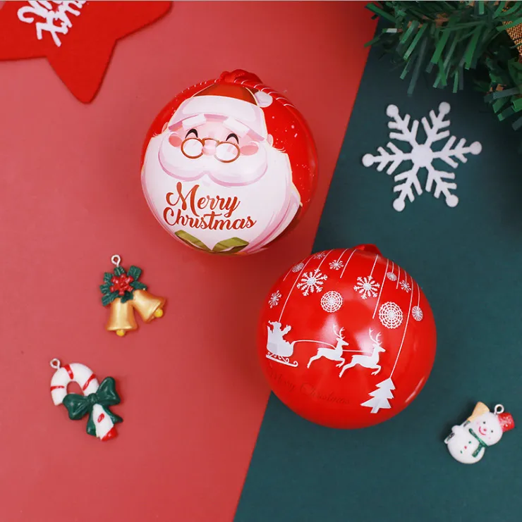 1 Sztuk Boże Narodzenie Candy Box Torby Tinplate Ball Cukierki Jar Dzieci Prezent Pudełka Opakowania Xmas Drzewo Wiszące Ornamenty Navidad Party Decor