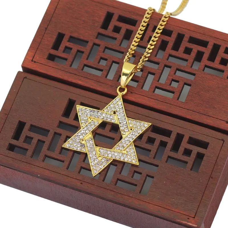 Pendentif Colliers Menorah religieuse et étoile de David Collier juif en acier inoxydable 3 5mmchaîne cubaine Hip Hop Bling bijoux pour M2920