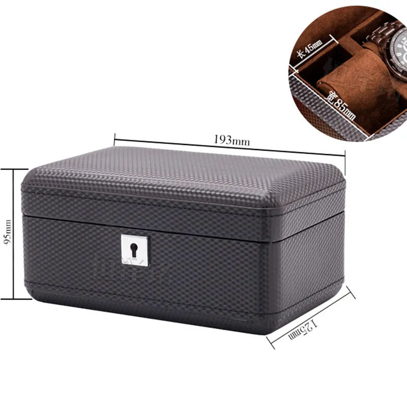 3 Slots Lederen Horlogedoos Case Zwart Mechanisch Horloge Organizer Met Slot Vrouwen Sieraden Opslag Houder Gift Case T200523243B