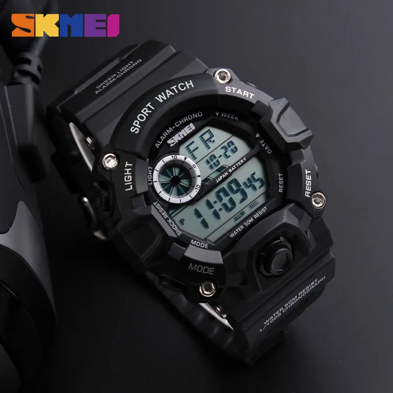 SKMEI Outdoor Sport Horloge Heren Wekker 5Bar Waterdichte Militaire Horloges LED Display Shock Digitale Horloge reloj hombre 1019 20113208C