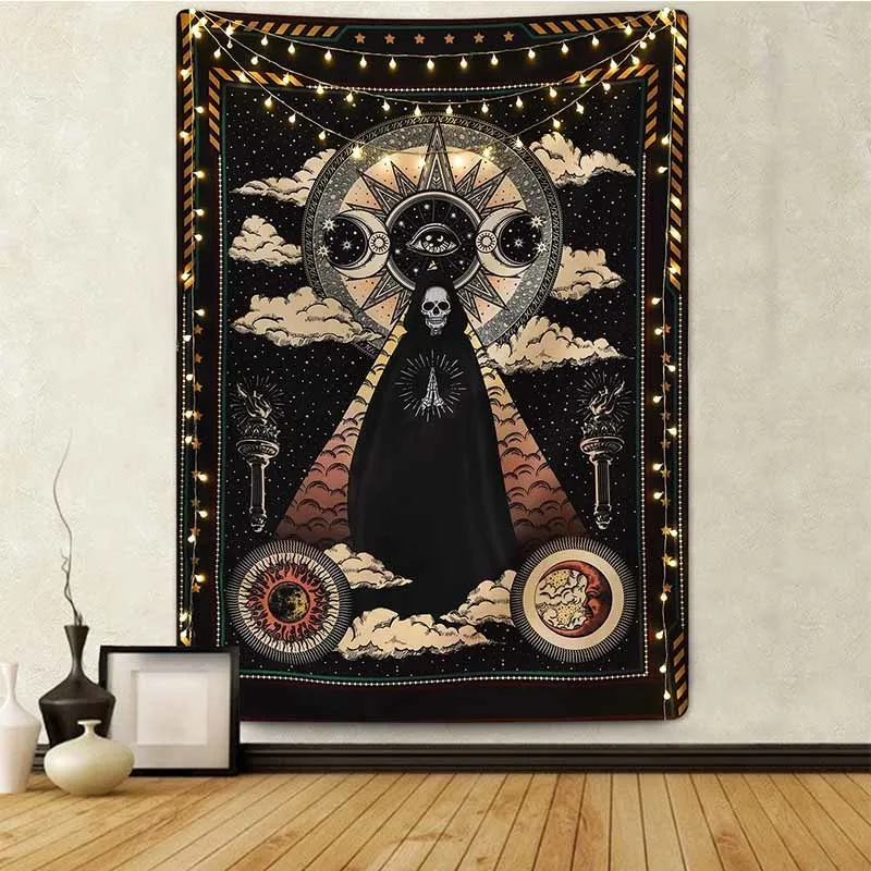 Sun Moon Black Skull pendurado antigo bruxclarcraft hippie tapetes de parede tapeçaria y200324