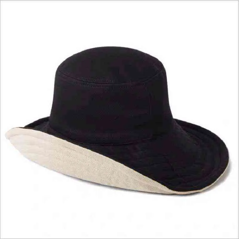Chapéu de balde de feminina de protetor solidário duplo, capacete de pescador na moda Viagens selvagens praia Sunshade Proteção UV Big Brim Sun Hat G220301