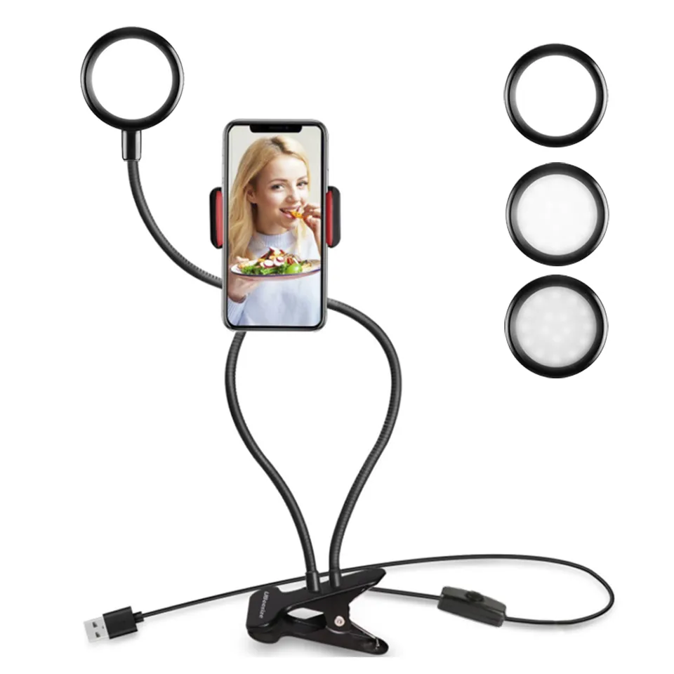 360 Graus Selfie LED Ring Light Com Mesa De Braço Longo Suporte De Telefone Preguiçoso Fotografia Luz De Preenchimento De Estúdio Para Transmissão Ao Vivo Lâmpada De Vídeo