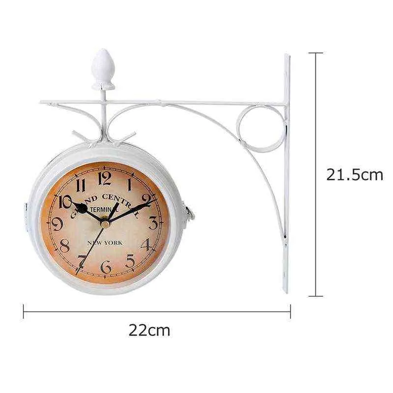 유럽 스타일 골동품 벽시계 화이트 철 교수형 시계 홈 오피스 장식 H1230에 대 한 양면 고전적인 시계