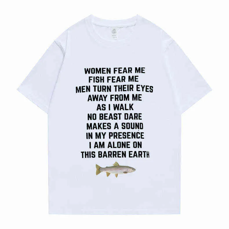 Donne Fear Me Fish Fear Me Uomo Donna Casual T-shirt Top Tshirt Maglietta allentata Crew Oversize aderente Soft Anime Manga Tee Abbigliamento Y220214