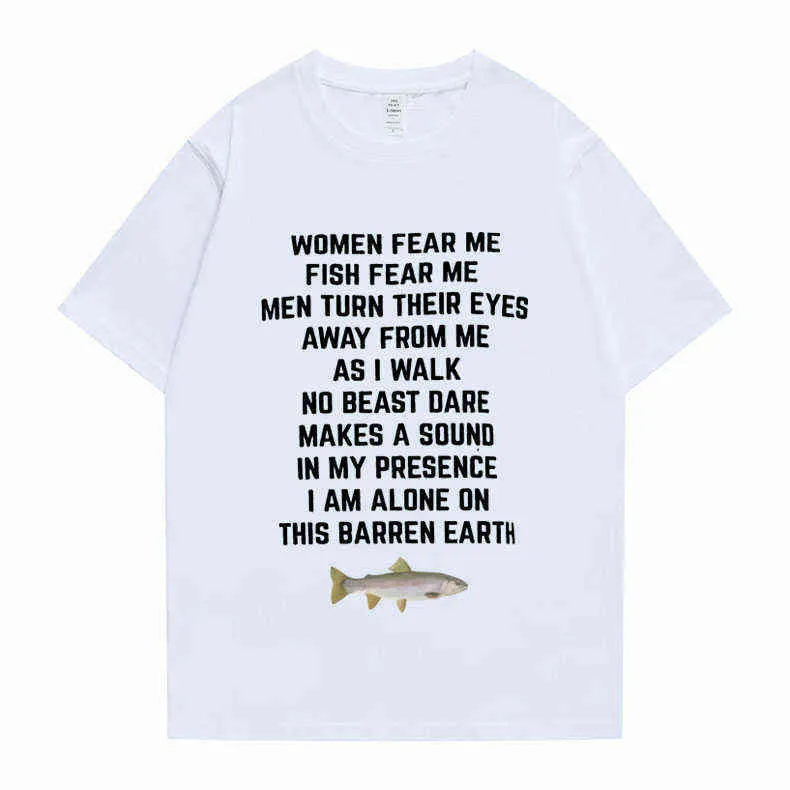 Kobiety boją się mnie ryby boją się mnie mężczyźni kobiety luźna koszulka topy Tshirt luźna koszulka załoga ponadgabarytowe dopasowane miękkie Anime Manga Tee ubrania Y220214