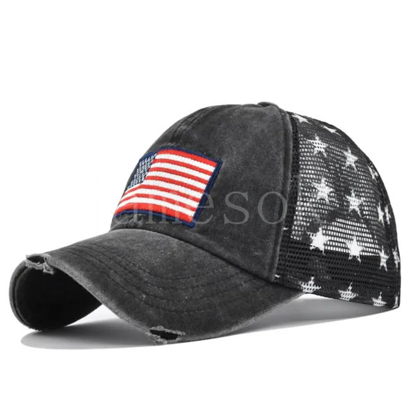 USA Cowboyhüte Trump American Baseball Caps Washed Distressed US Flags Stars Mesh Cap Sunshade Party Hat de192