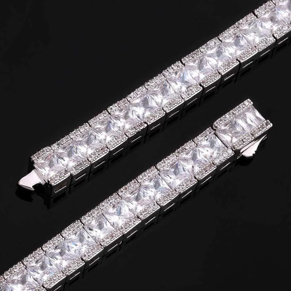 AAA GEMS Hip Hop Iced Out 7mm Mens Baguette VVS Moissanite Tennis Chain i 925 Sterling Silver2419