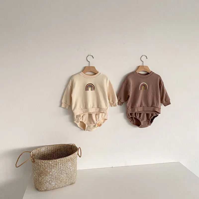 MILANCEL baby clothes autumn baby hoodies and bloomer baby boys clothes set cute rainbow infant girls suit LJ201223