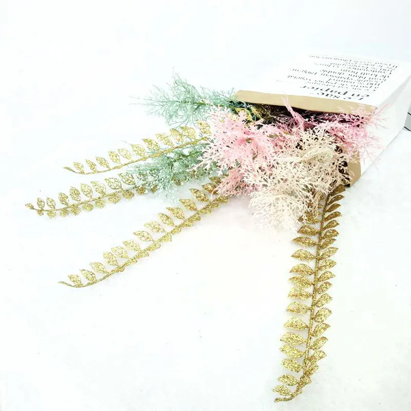7 pièces décoration de Noël feuilles de poudre d'or fleurs artificielles pour cadeaux d'arbre de Noël accessoires de produits de bricolage Y201020