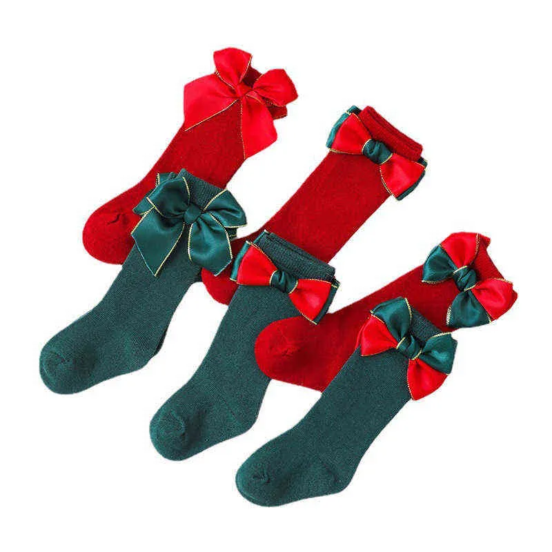 Baby Girls Boże Narodzenie skarpetki Maluch łuk Czerwony Kolano Wysokie Długie Skarpety Miękkie Bawełniane Kids Sock Noworodka Prezent Socken na 0-5 lat G1224
