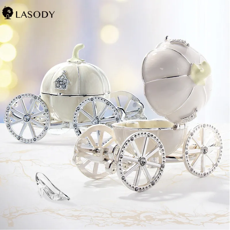 Crystal Storage Box Cinderella Pumpkin Carriage Trinket Box med gångjärnsskatt Bröst Organizer Keepsake Gåva till henne Y1116